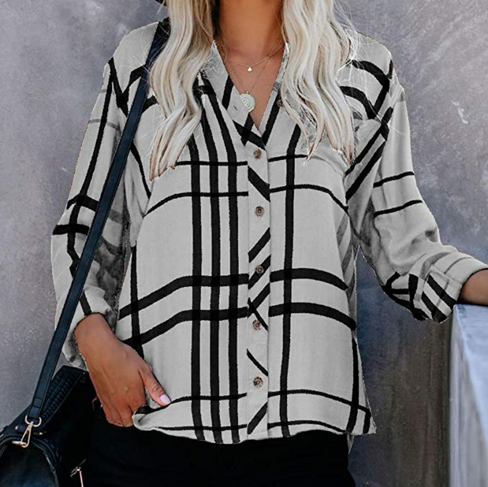 ZC&GF Women's Long Sleeve V-Neck Stripes Casual Bl